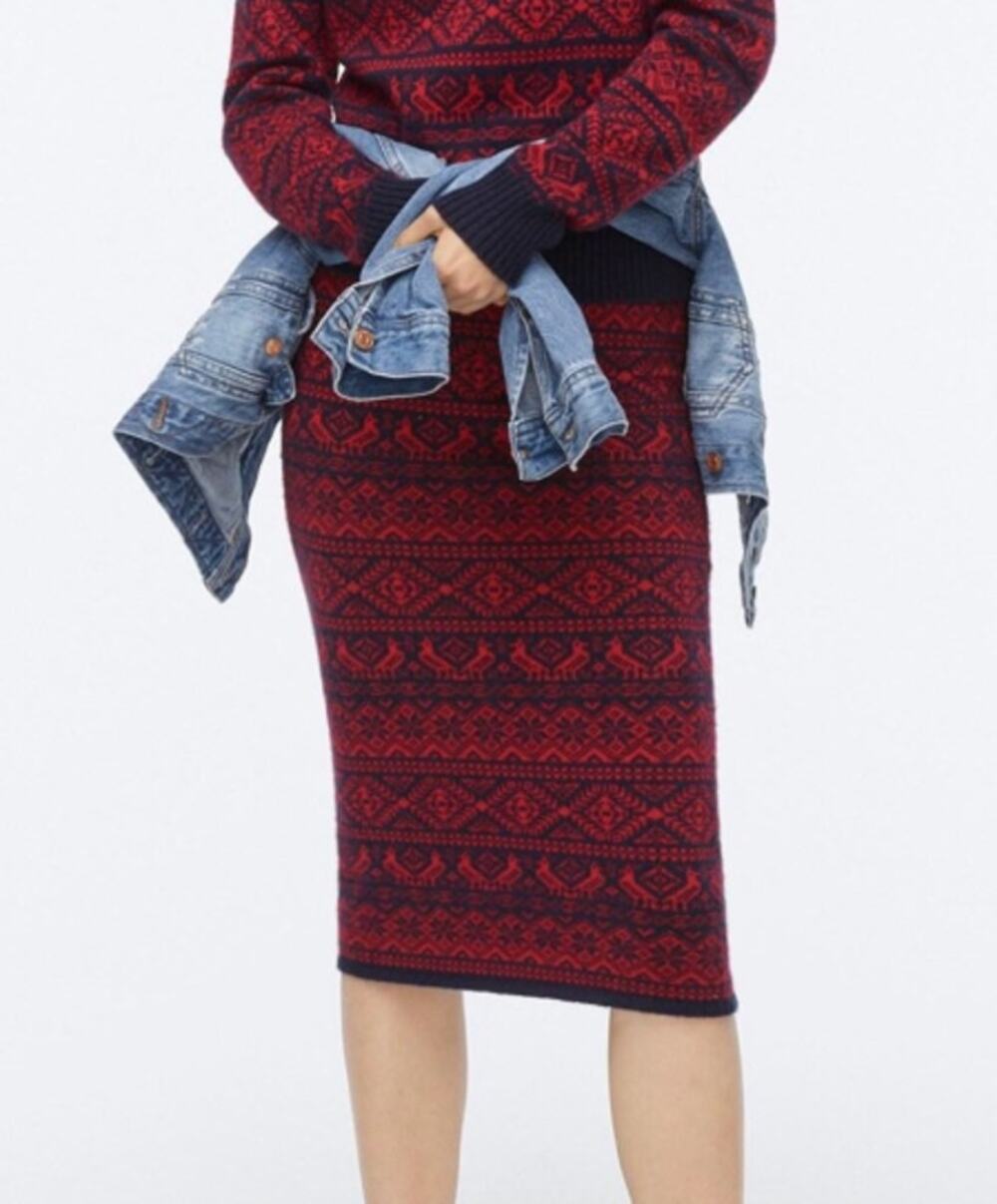 NWT J.Crew Partridge Fair Isle Midi Sweater Skirt Size XS